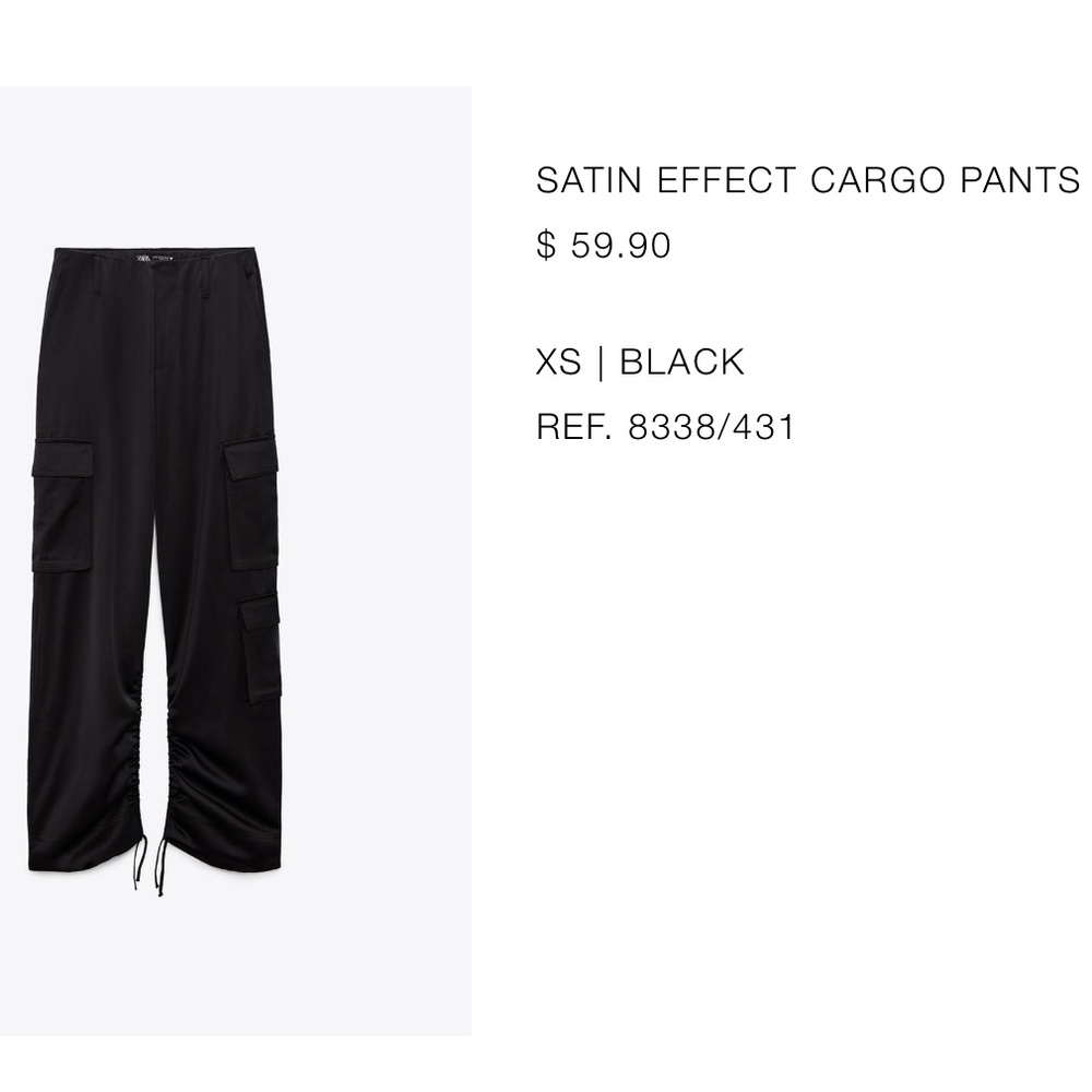 Zara Black Satin Cargo Pants